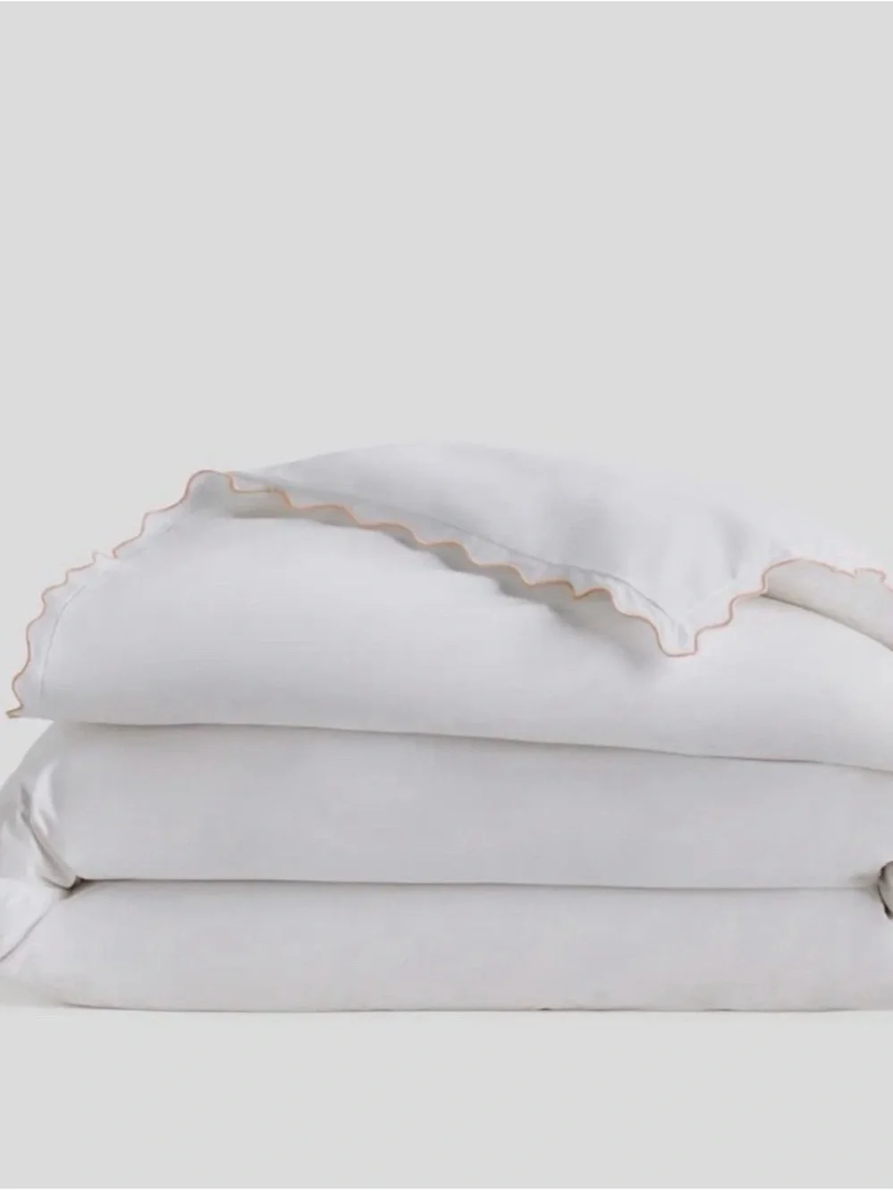 Quince Organic Crisp Percale Scallop Duvet Cover Set — Twin, White/Rose OOS